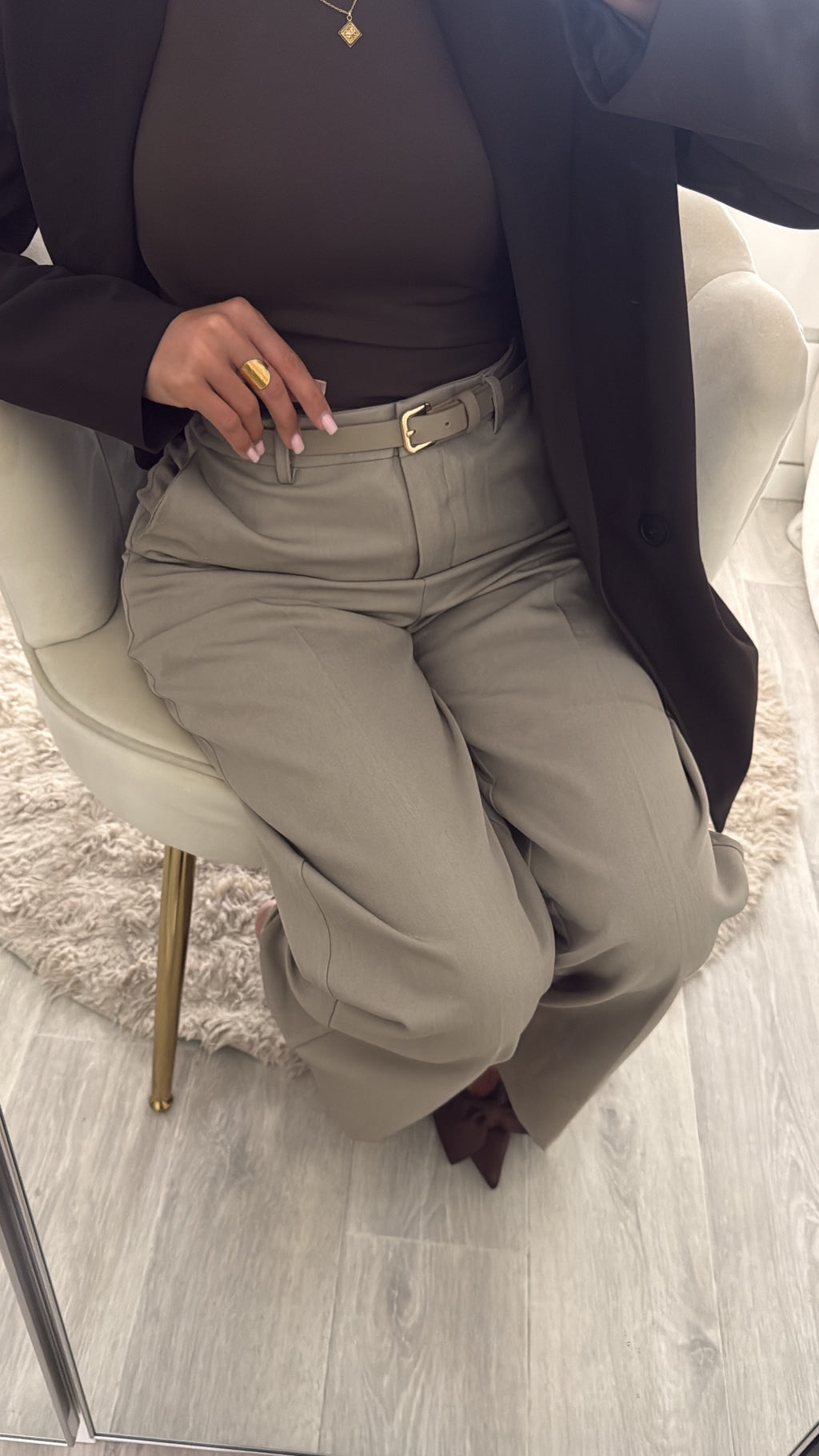 Pantalon taille haute Taupe
