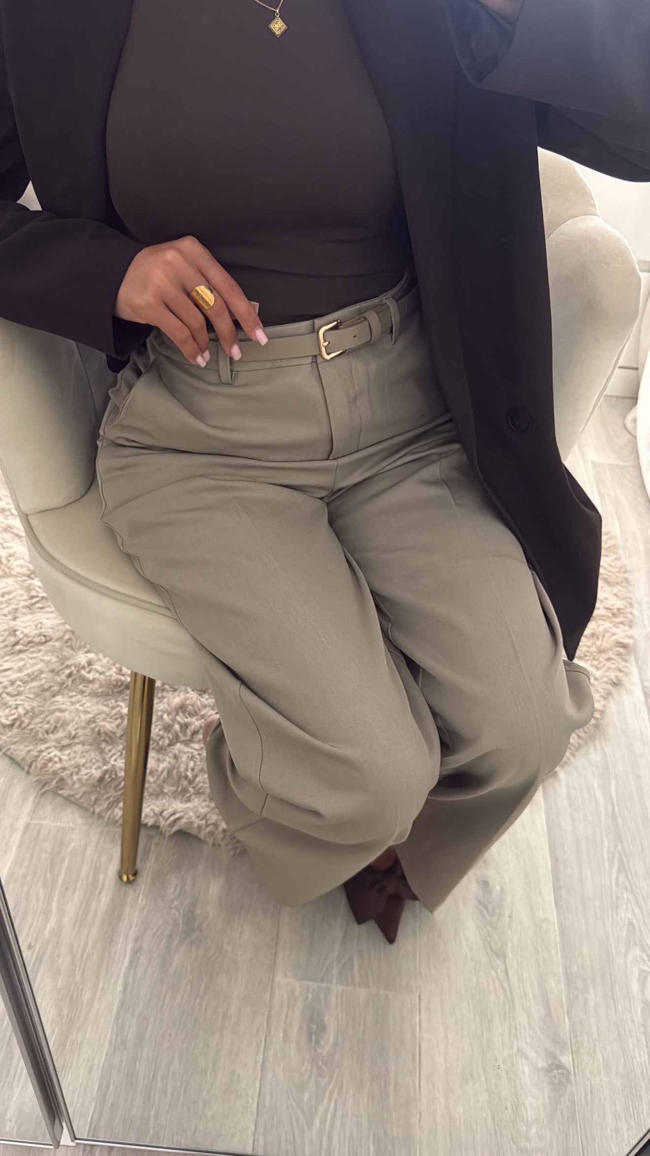 Pantalon taille haute Taupe