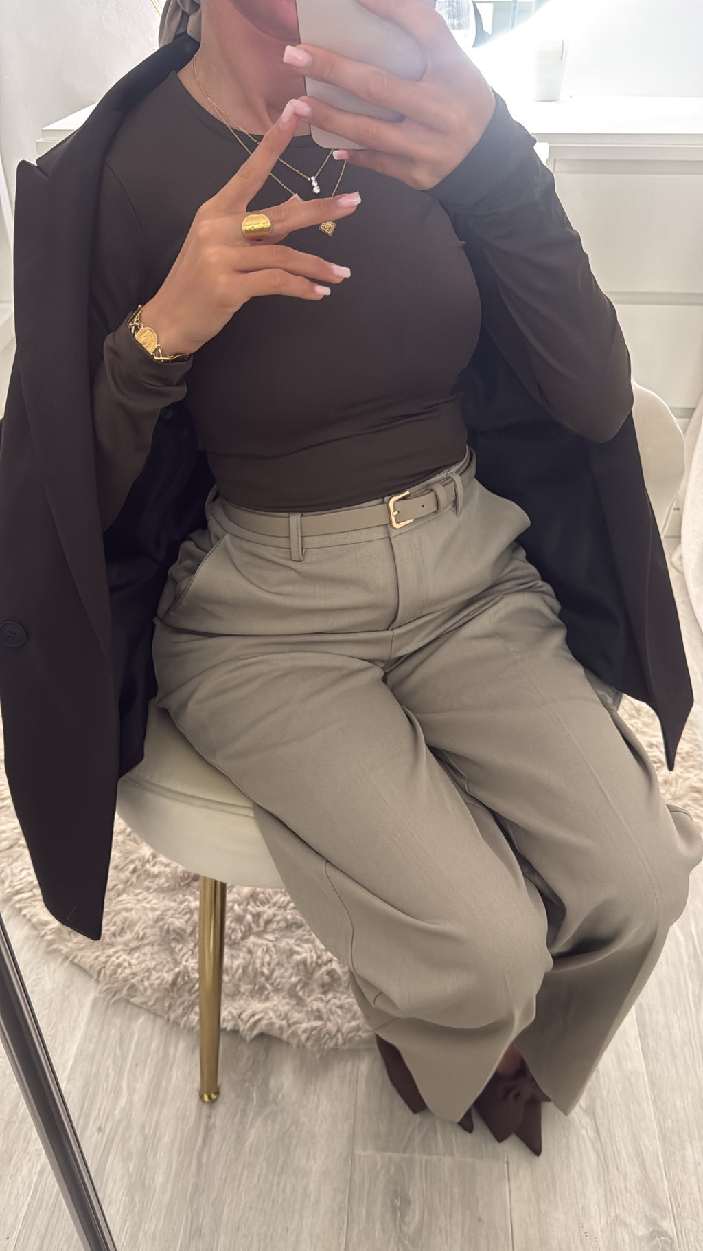 Pantalon taille haute Taupe