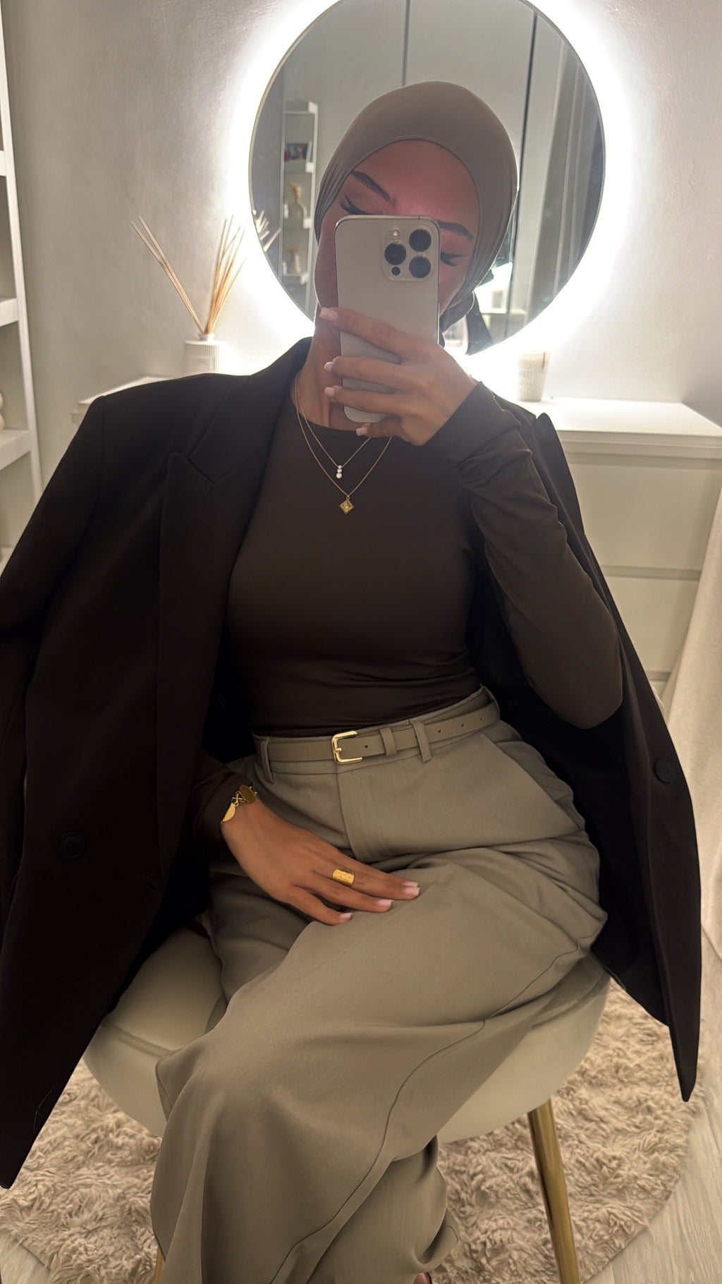 Pantalon taille haute Taupe